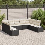 vidaXL Ensemble de canapé de jardin 9 pièces avec coussins Noir en rattan synthétique