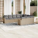 vidaXL Salon de jardin avec coussins 10 Pièces beige résine tressée