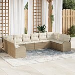 vidaXL Ensemble de Canapés de Jardin de 10 pièces avec Coussins Beige Rattan