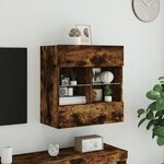 vidaXL Meuble TV mural avec lumières LED chêne fumé 58 5x30x60 5 cm