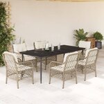 vidaXL Ensemble à manger de jardin et coussins 7 Pièces beige poly rotin