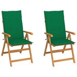 vidaXL Chaises de jardin lot de 2 et coussins vert Bois de teck massif