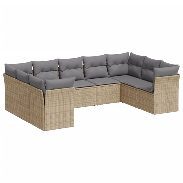 vidaXL Salon de jardin avec coussins 9 Pièces beige résine tressée