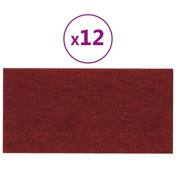 vidaXL Panneaux muraux 12 Pièces Rouge bordeaux 30x15 cm Tissu 0 54 m²