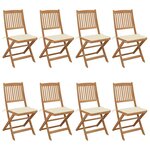 vidaXL Chaises pliables de jardin lot de 8 avec coussins Bois d'acacia