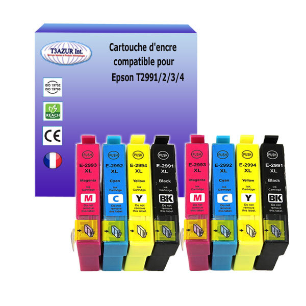 8 cartouches d'encre compatibles pour Epson XP335, XP342, XP345, XP352, XP355, XP432 remplace Epson T29XL  (29XL) - T3AZUR