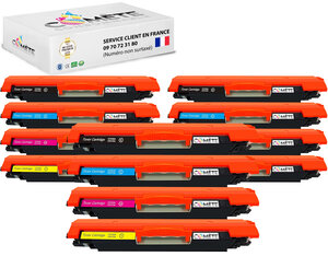 126a - 12 toners compatibles avec hp 126a ce310a cf350a 3 noirs 3 cyan 3 magenta 3 jaunes