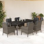 vidaXL Ensemble à manger de jardin et coussins 7 Pièces gris rotin