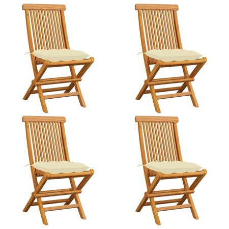 vidaXL Chaises de jardin avec coussins blanc crème 4 Pièces Teck massif