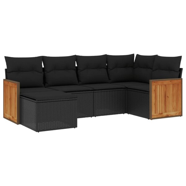 vidaXL Salon de jardin 6 Pièces avec coussins noir résine tressée