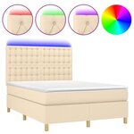 vidaXL Sommier à lattes de lit et matelas et LED Crème 140x200cm Tissu