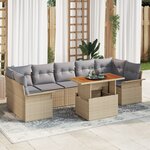vidaXL Ensemble de Canapé de Jardin 8 Pièces avec Coussins Beige Rattan Acacia