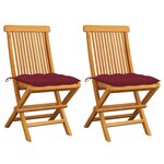 vidaXL Chaises de jardin avec coussins rouge bordeaux 2Pièces Teck massif