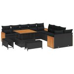 Ensemble de canapé de jardin 13 pièces avec coussins noir poly rattan acacia