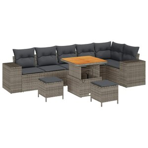 vidaXL Ensemble de canapé de jardin avec coussin 9 Pièces Gris polyrotin