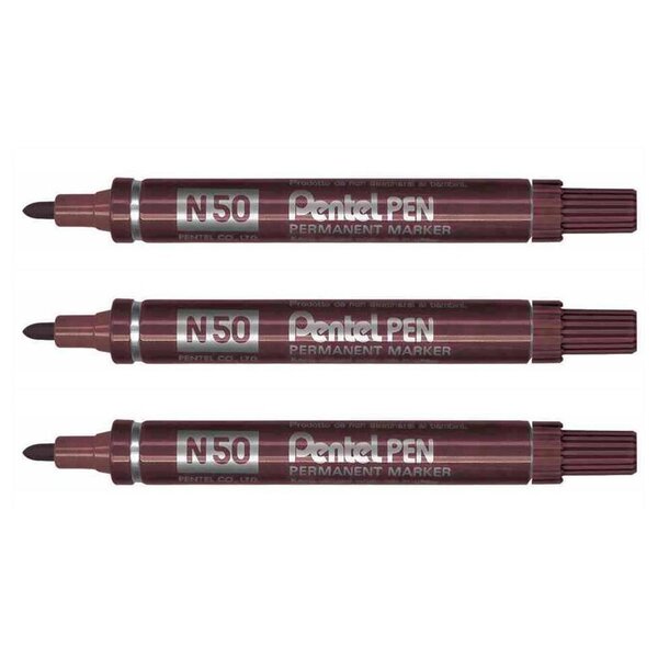 Marqueur permanent N50 pointe ogive 2 mm Marron x 3 PENTEL