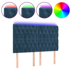 vidaXL Tête de lit à LED Bleu foncé 144x7x118/128 cm Velours