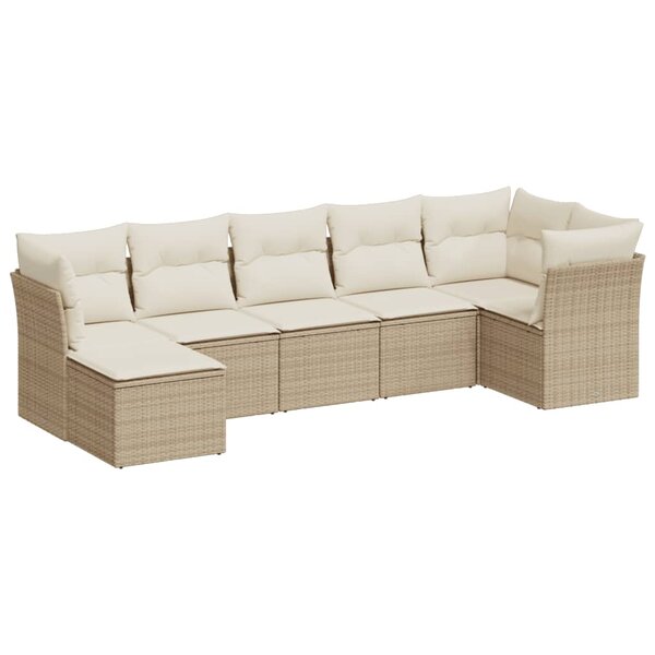 vidaXL Salon de jardin avec coussins 7 Pièces beige résine tressée