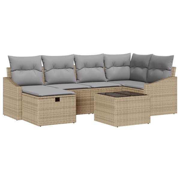 vidaXL Ensemble de canapés de jardin de 7 pièces avec coussins en beige poly rattan