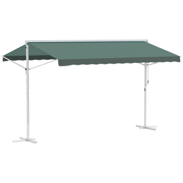 Store double pente manuel rétractable inclinaison réglable métal époxy blanc polyester imperméabilisé anti-UV vert dim. 3 95L x 2 98l x 2 55H m
