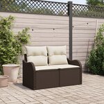 Canapé de jardin 2 places vidaXL avec rangement et coussins en poly rattan marron