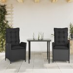vidaXL Ensemble à manger de jardin avec coussins 3 Pièces Noir