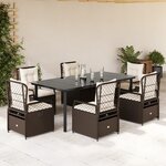 vidaXL Ensemble à manger de jardin et coussins 7 Pièces marron rotin