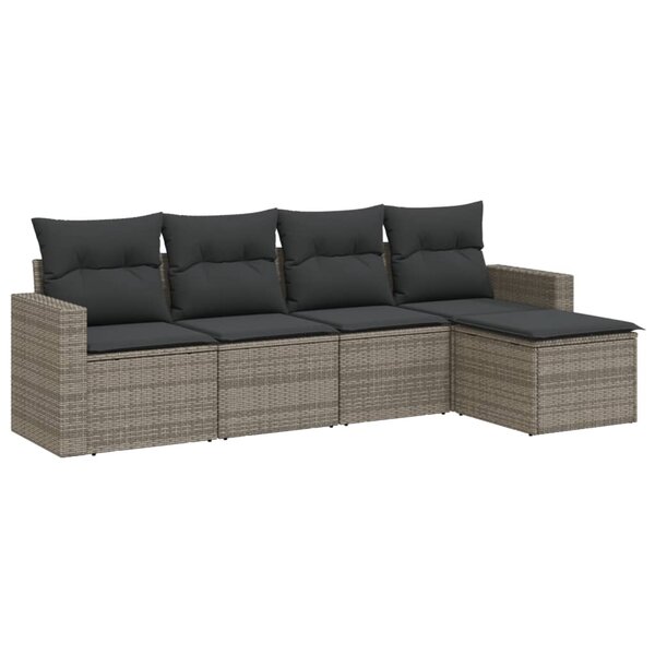 vidaXL Salon de jardin 5 Pièces avec coussins gris résine tressée
