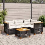 vidaXL Salon de jardin 5 Pièces avec coussins noir résine tressée