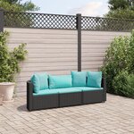 vidaXL Salon de jardin 3 Pièces avec coussins noir résine tressée