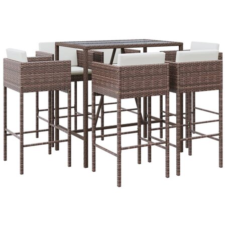 vidaXL Ensemble de bar de jardin avec coussins 7 Pièces marron poly rotin