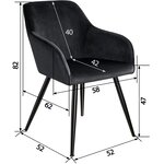 Lot de 6 chaises pieds noir siège de salon cuisine salle à manger design élégant velours noir 08_0000021