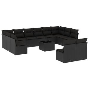vidaXL Salon de jardin avec coussins 13 Pièces noir résine tressée