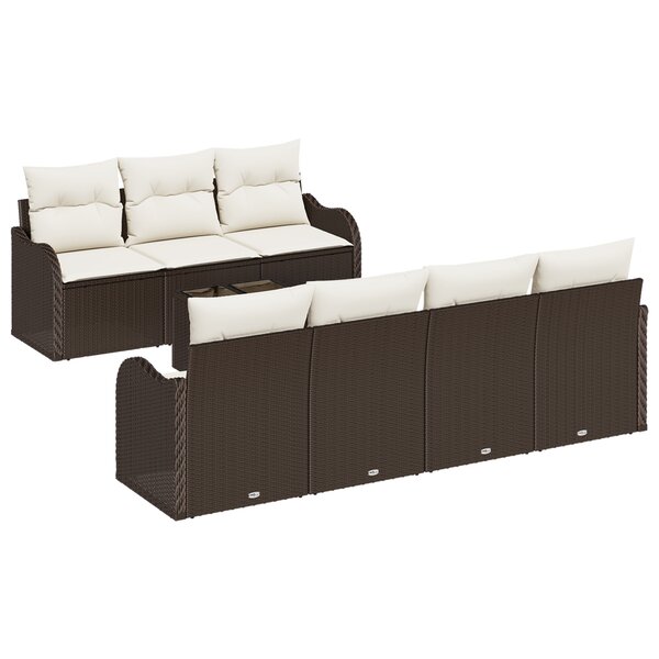Ensemble Canapé Jardin 8 Pièces avec Coussins Rattan Poly Marron
