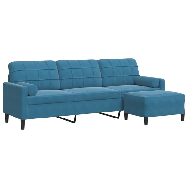 vidaXL Canapé à 3 places avec repose-pieds Bleu 210 cm Velours