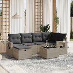 vidaXL Salon de jardin avec coussins 7 Pièces gris clair résine tressée