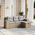 vidaXL Salon de jardin avec coussins 4Pièces mélange beige résine tressée