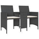 vidaXL Canapé de jardin 2 places avec table et tabourets noir rotin