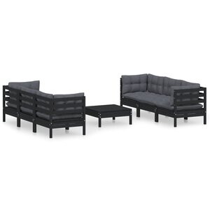 vidaXL Salon de jardin 7 Pièces avec coussins anthracite bois de pin