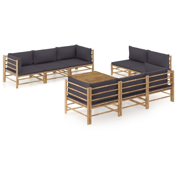 vidaXL Salon de jardin 9 Pièces avec coussins gris foncé bambou