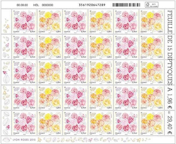 Feuille de 30 timbres - Lyon Roses