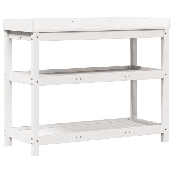 vidaXL Table de rempotage avec étagères blanc bois massif de pin