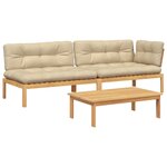 vidaXL Salon palette de jardin avec coussins 3Pièces bois d'acacia massif