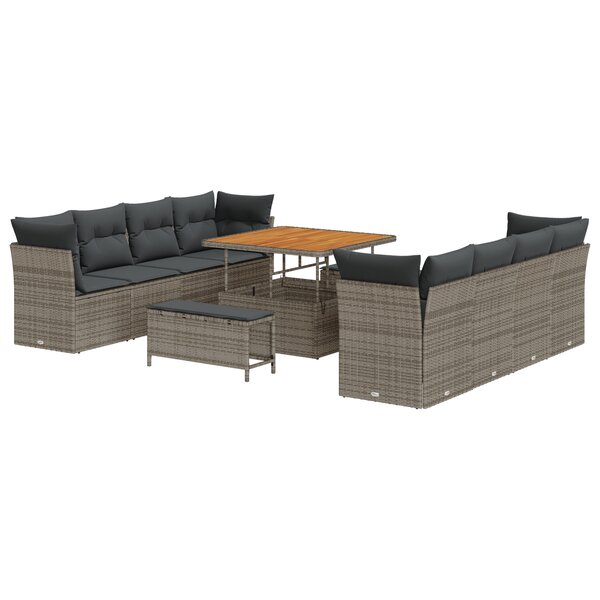 Ensemble de Canapés de Jardin 11 Pièces avec Coussins Gris Rattan Poly Acacia
