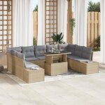 vidaXL Ensemble de canapé de jardin de 10 pièces avec coussins en poly rattan beige