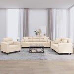 vidaXL Ensemble de canapés 3 Pièces avec coussins Beige Tissu microfibre
