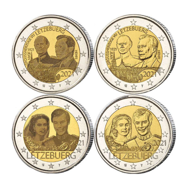 Lot de 4 x 2 euros commémoratives Luxembourg 2021 en 2 versions.
