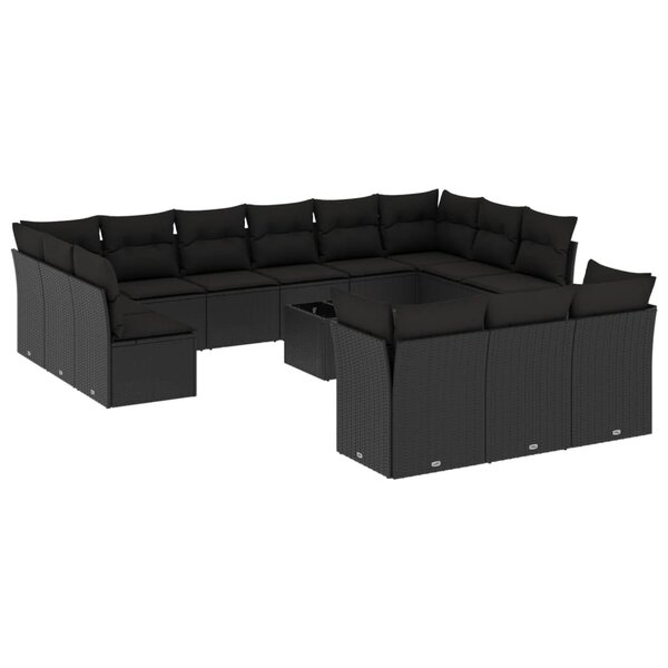 vidaXL Salon de jardin avec coussins 14 Pièces noir résine tressée