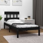 vidaXL Cadre de lit Noir Bois massif 75x190 cm Petit simple