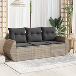 vidaXL Salon de jardin avec coussins 3 Pièces gris clair résine tressée